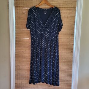 L.L. Bean Navy Blue Polka Dot Summer Jersey Knit Dress, Short-Sleeve Women's 1X